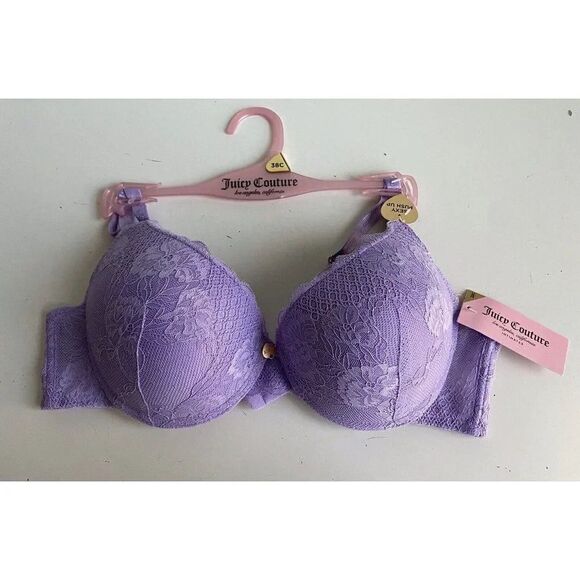 Juicy Couture Sexy Push Up Bra 38C Violet Haze Purple Lace JC6221U NEW - Picture 1 of 9